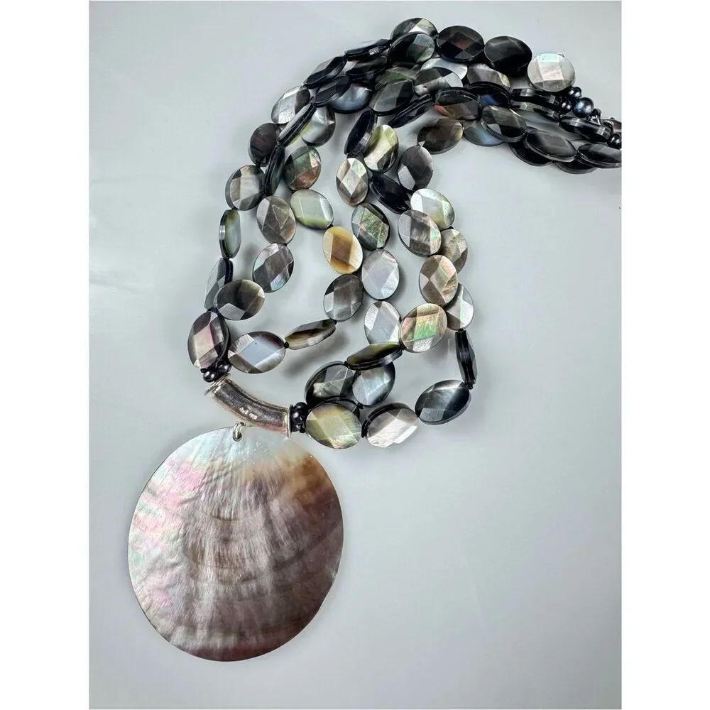 Rainbow Obsidian Shell Necklace stamped 925